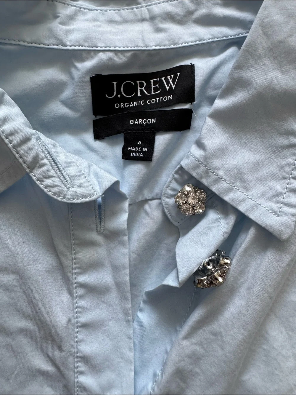 J.Crew Light Blue Garçon Shirt Jewel Buttons White Classic Cotton Poplin 8 $148